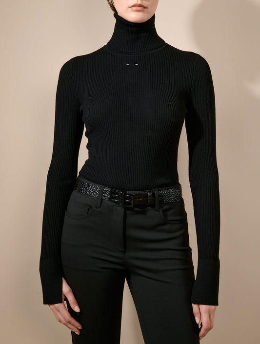 Black merino knit turtleneck sweater