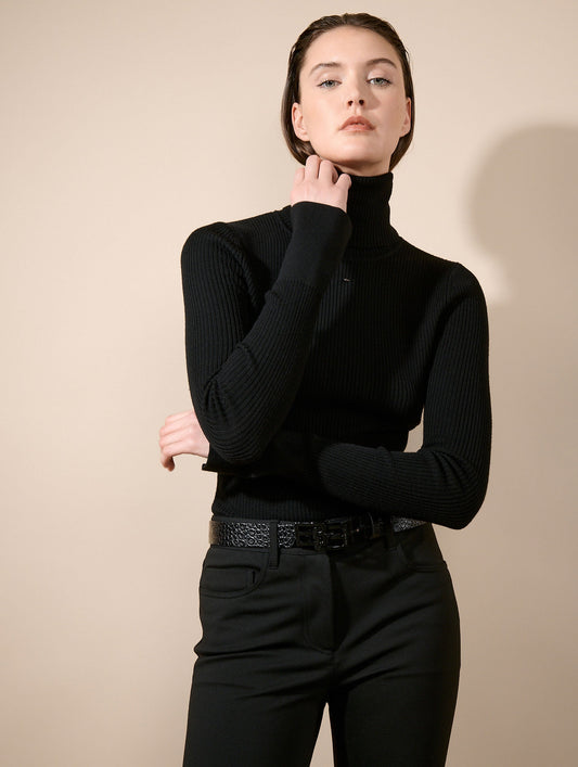 Black merino knit turtleneck sweater