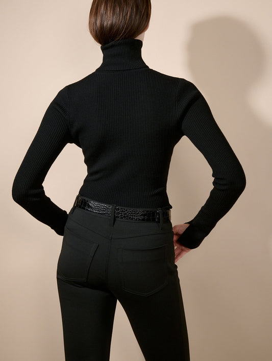 Black merino knit turtleneck sweater