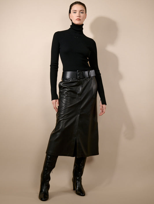 Black merino knit turtleneck sweater