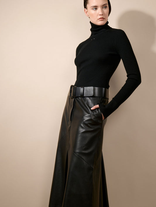 Black merino knit turtleneck sweater