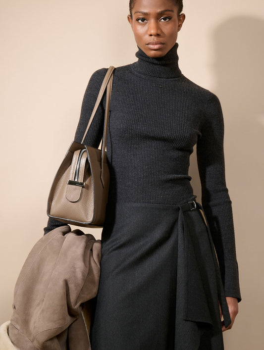Anthracite merino knit turtleneck sweater