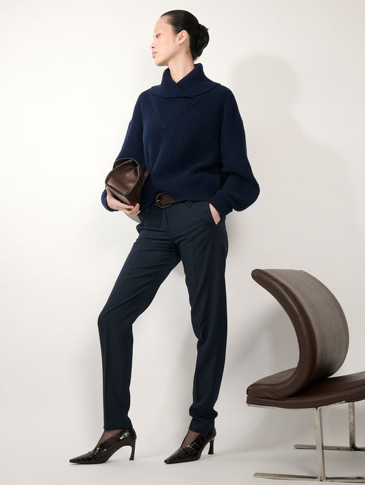 Navy yak wool and cashmere zip-neck sweater