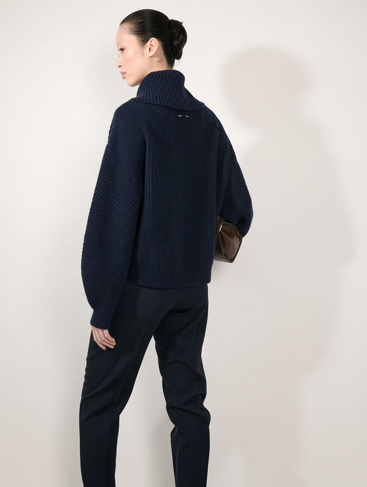 Navy yak wool and cashmere zip-neck sweater