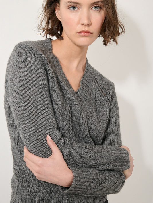 Grey marl yak wool and cashmere cable-knit sweater