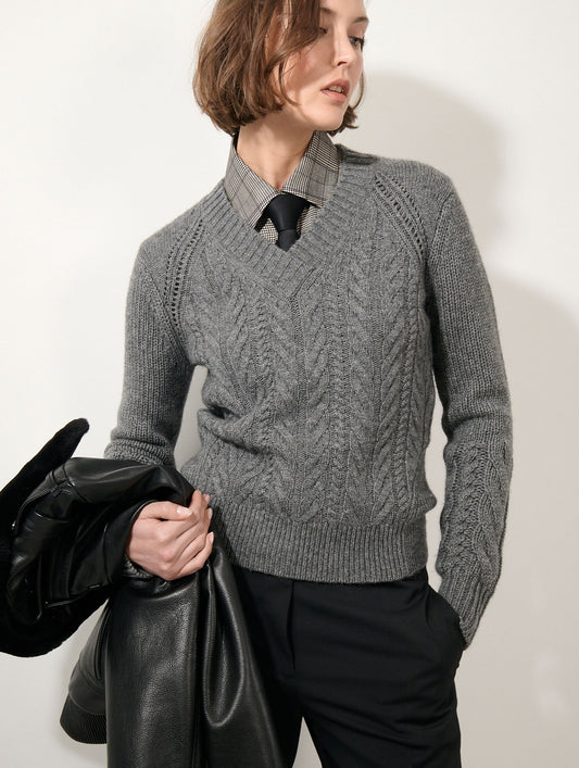 Grey marl yak wool and cashmere cable-knit sweater