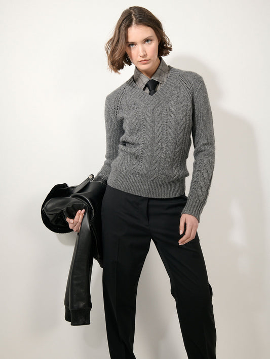 Grey marl yak wool and cashmere cable-knit sweater
