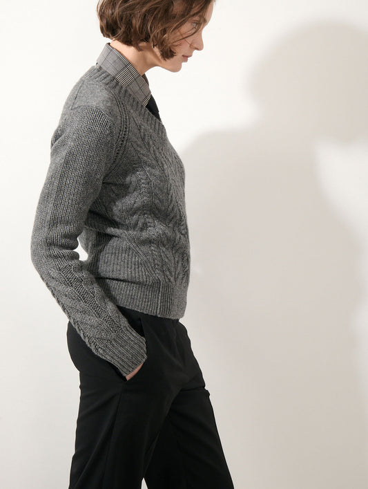 Grey marl yak wool and cashmere cable-knit sweater