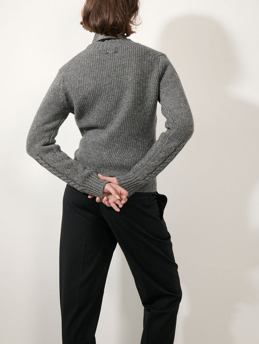 Grey marl yak wool and cashmere cable-knit sweater