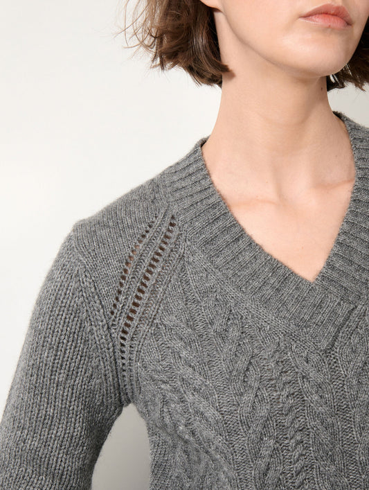 Grey marl yak wool and cashmere cable-knit sweater