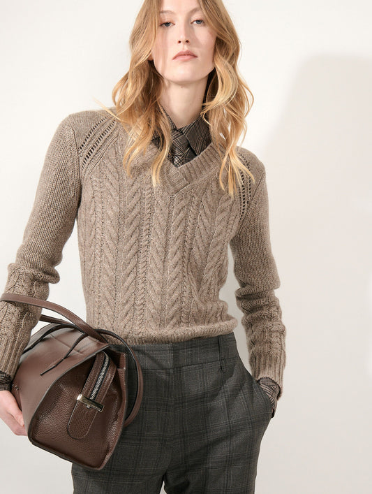 Hazelnut yak wool and cashmere cable-knit sweater
