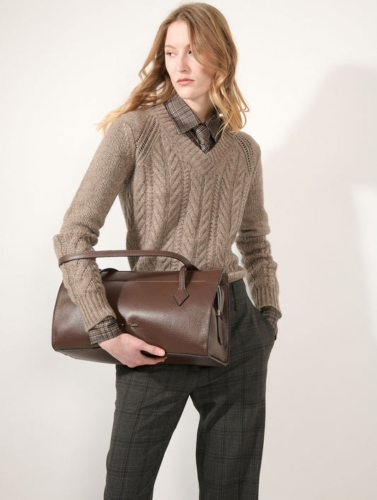 Hazelnut yak wool and cashmere cable-knit sweater