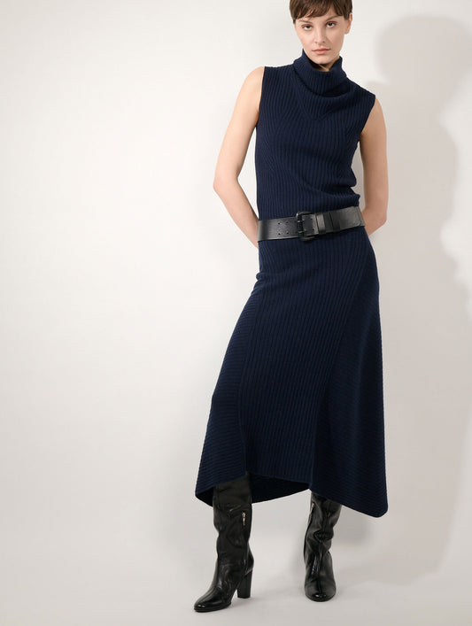 Navy wool and cashmere sleeveless sweater