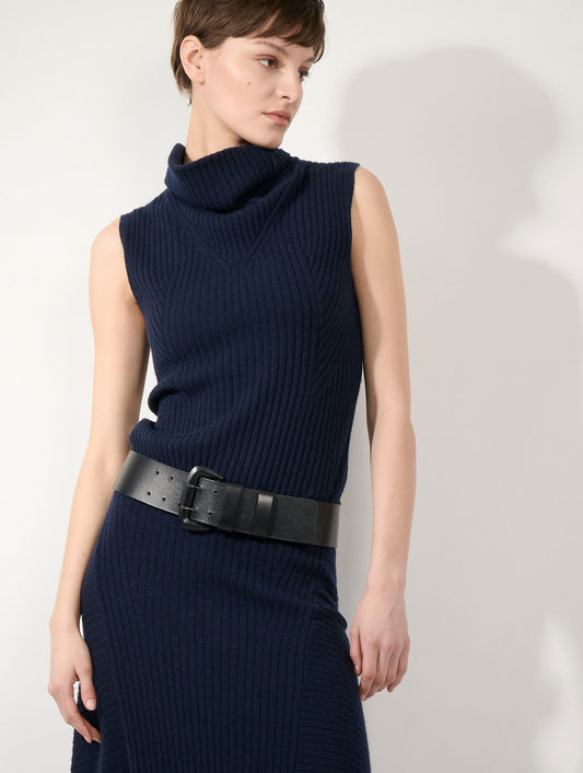 Navy wool and cashmere sleeveless sweater