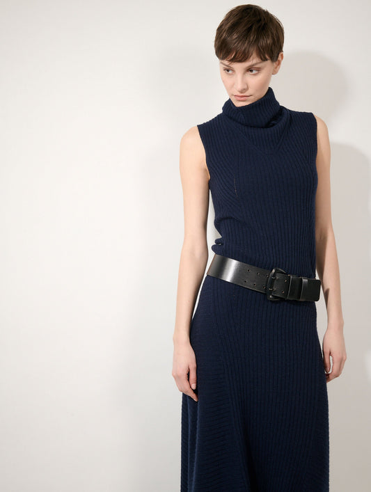 Navy wool and cashmere sleeveless sweater