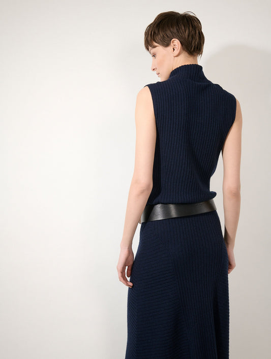 Navy wool and cashmere sleeveless sweater