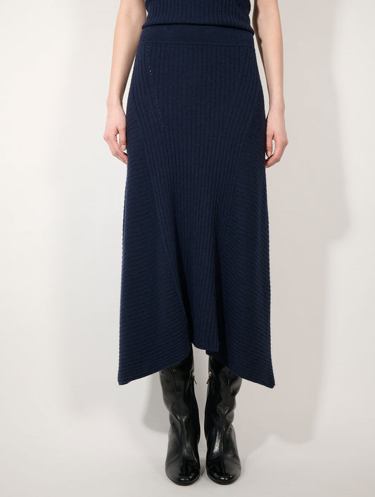 Navy wool and cashmere knit skirt