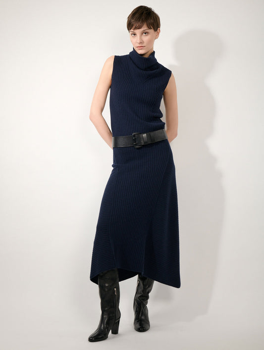 Navy wool and cashmere knit skirt