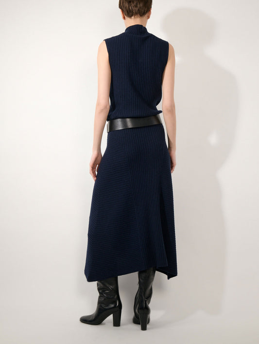 Navy wool and cashmere knit skirt
