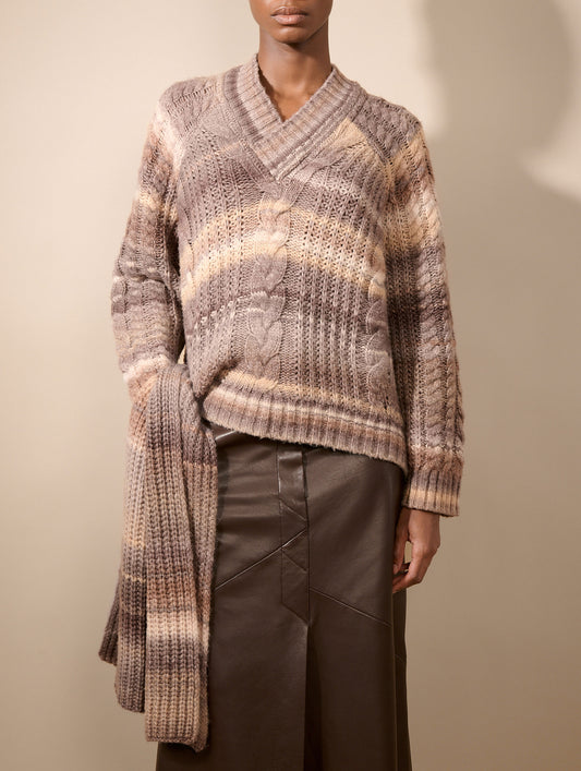 Gradient cable-knit V-neck sweater