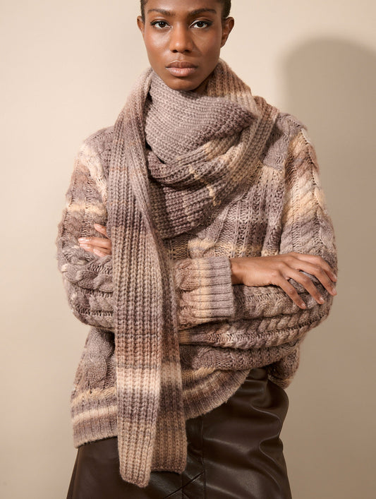 Gradient cable-knit V-neck sweater