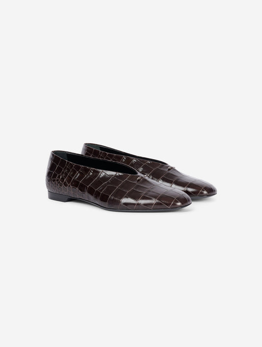Brown embossed leather ballet flats