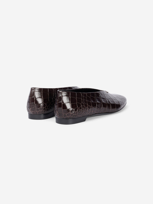 Brown embossed leather ballet flats