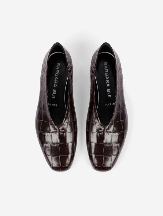 Brown embossed leather ballet flats