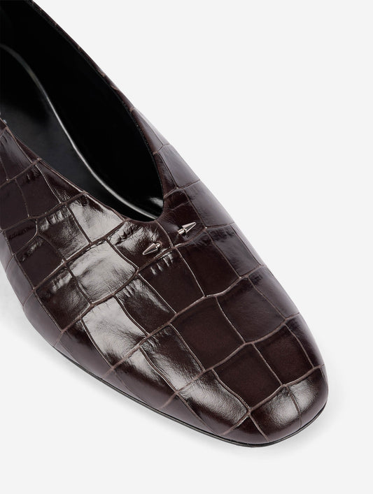 Brown embossed leather ballet flats