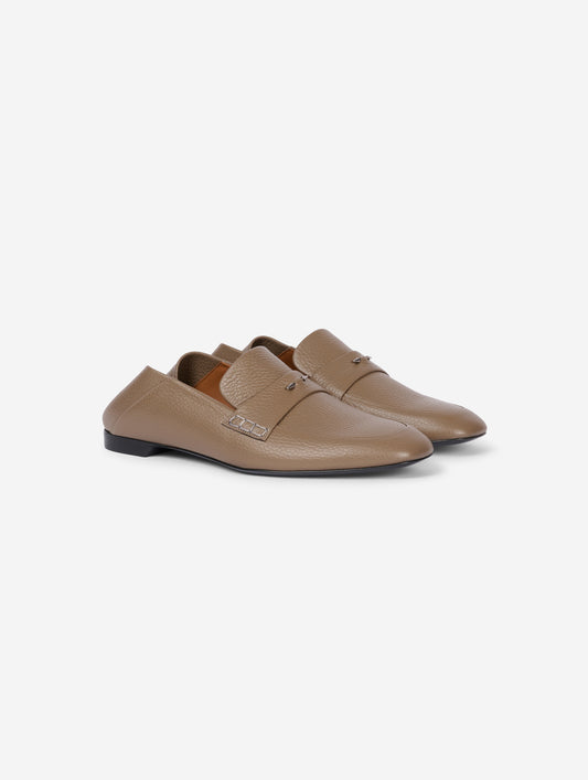 Taupe backless leather loafers