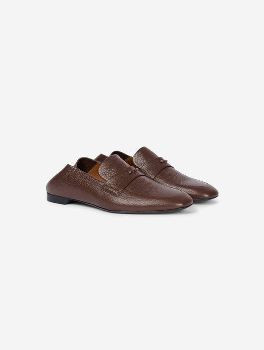 Brown backless leather loafers