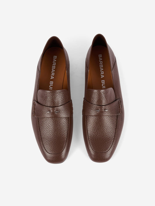 Brown backless leather loafers