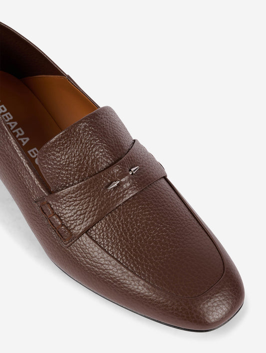 Brown backless leather loafers