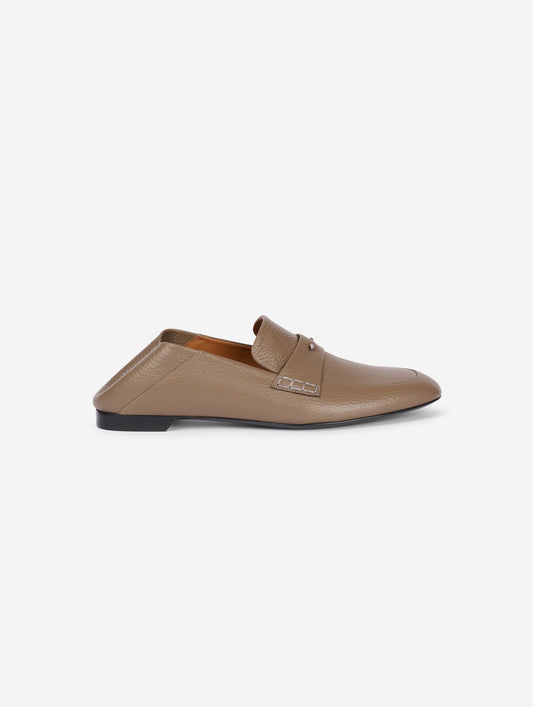 Taupe backless leather loafers