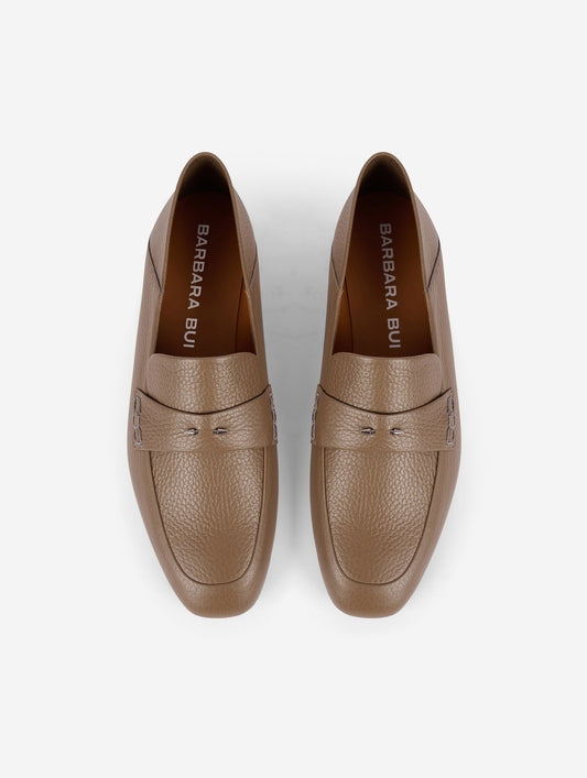 Taupe backless leather loafers
