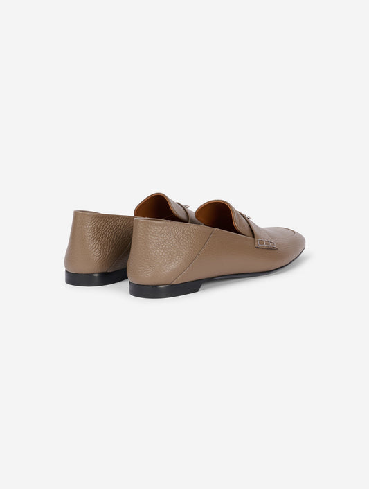 Taupe backless leather loafers