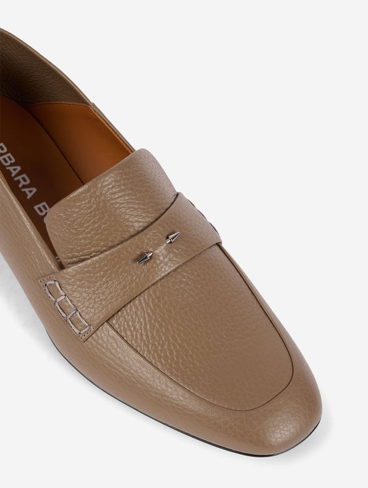 Taupe backless leather loafers
