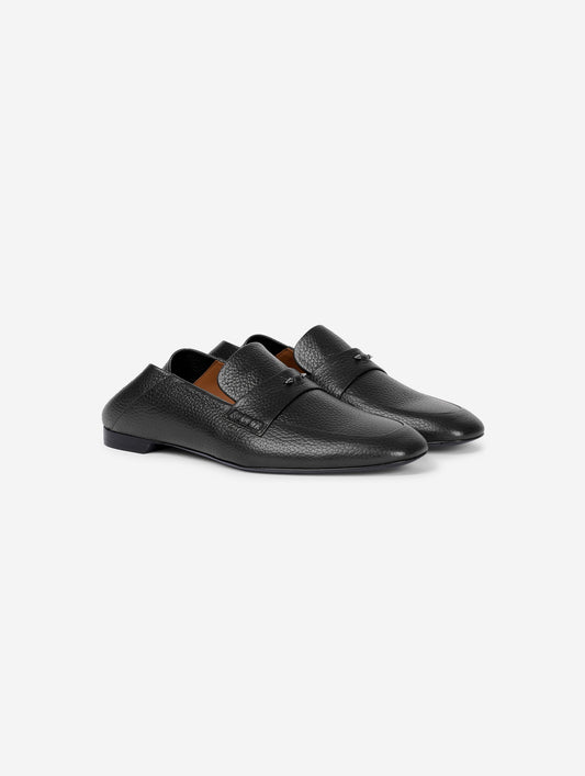 Black backless leather loafers