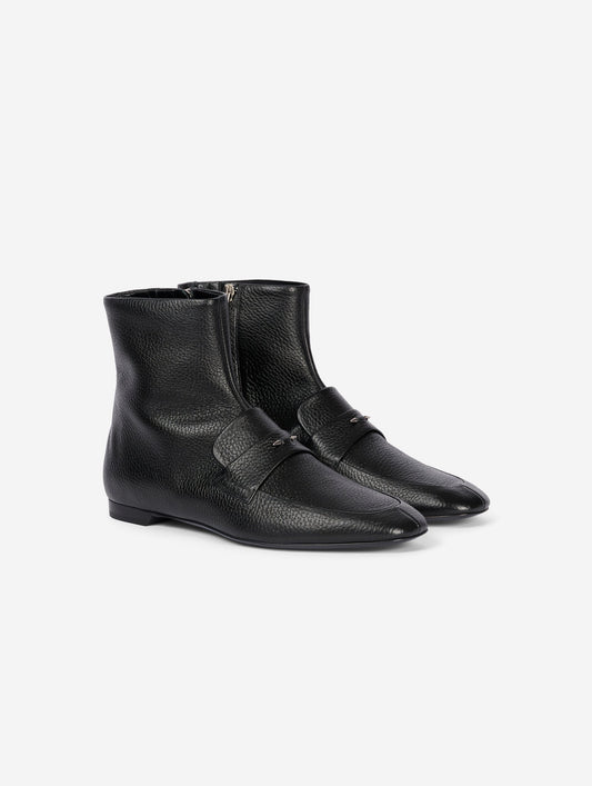 Black grained leather ankle boots