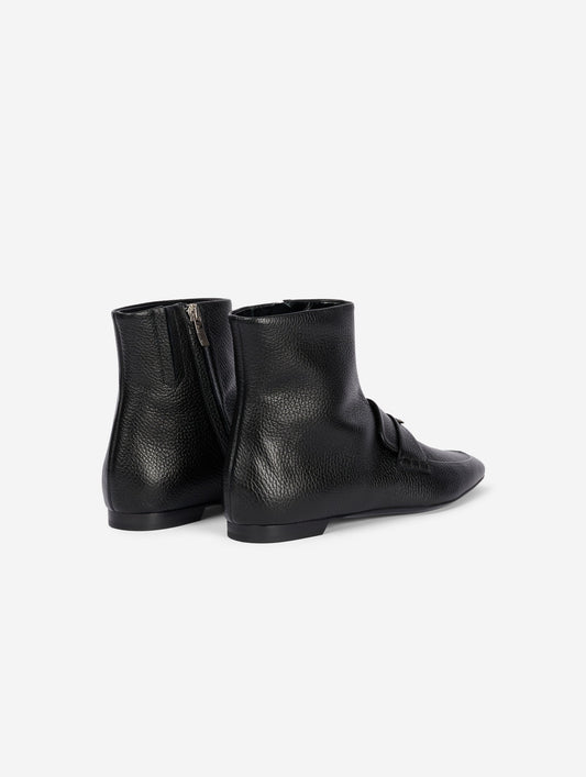 Black grained leather ankle boots