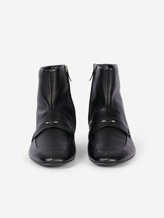 Black grained leather ankle boots