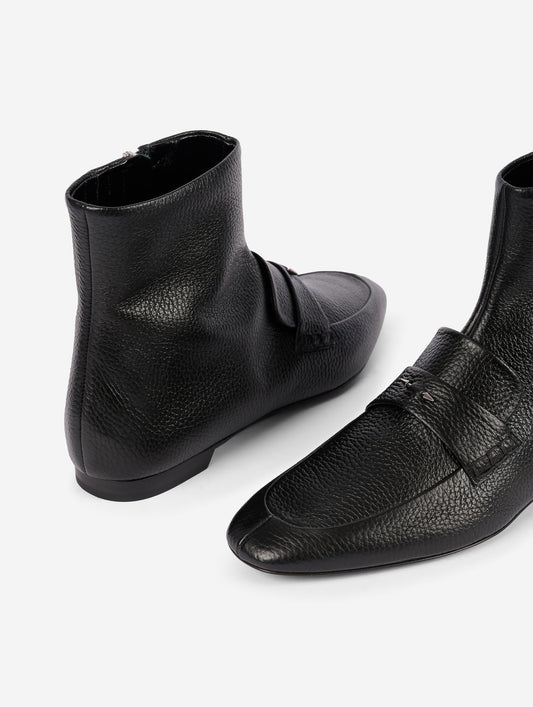 Black grained leather ankle boots