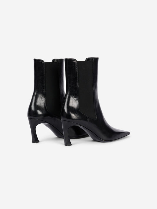 Black leather elasticated comma-heel ankle boots