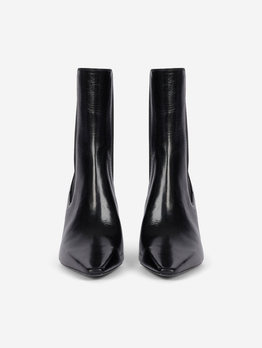 Black leather elasticated comma-heel ankle boots