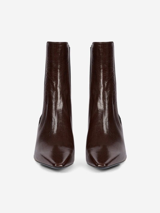 Brown leather elasticated comma-heel ankle boots
