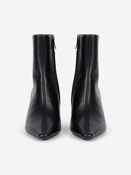 Black leather zip-up comma-heel ankle boots