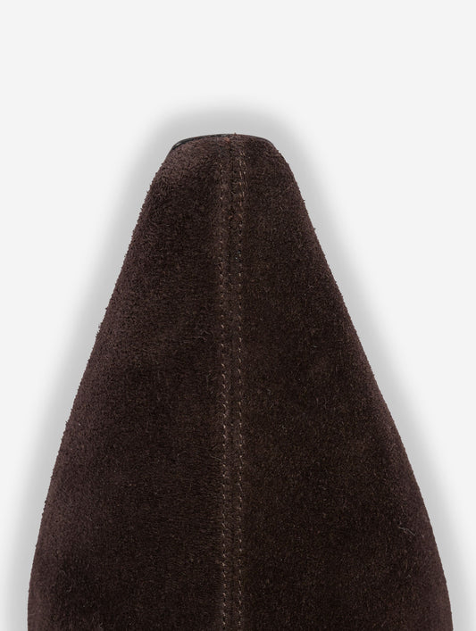 Brown suede comma-heel boots