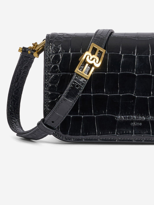 Small "Like Me" bag in embossed black leather