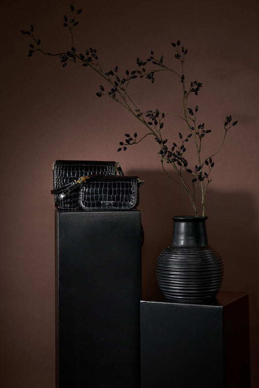 Small "Like Me" bag in embossed black leather