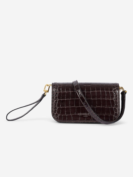 Small "Like Me" bag in embossed chocolate leather